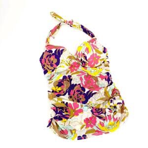 Victoria's Secret Womens Swim Top Halter 32C Tie Neck Side Ruching Gold